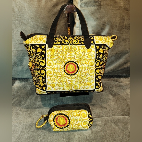 NWOT Authentic Gianni Versace Baroque Medusa Fabric Matching Handbag Set - Picture 8 of 16